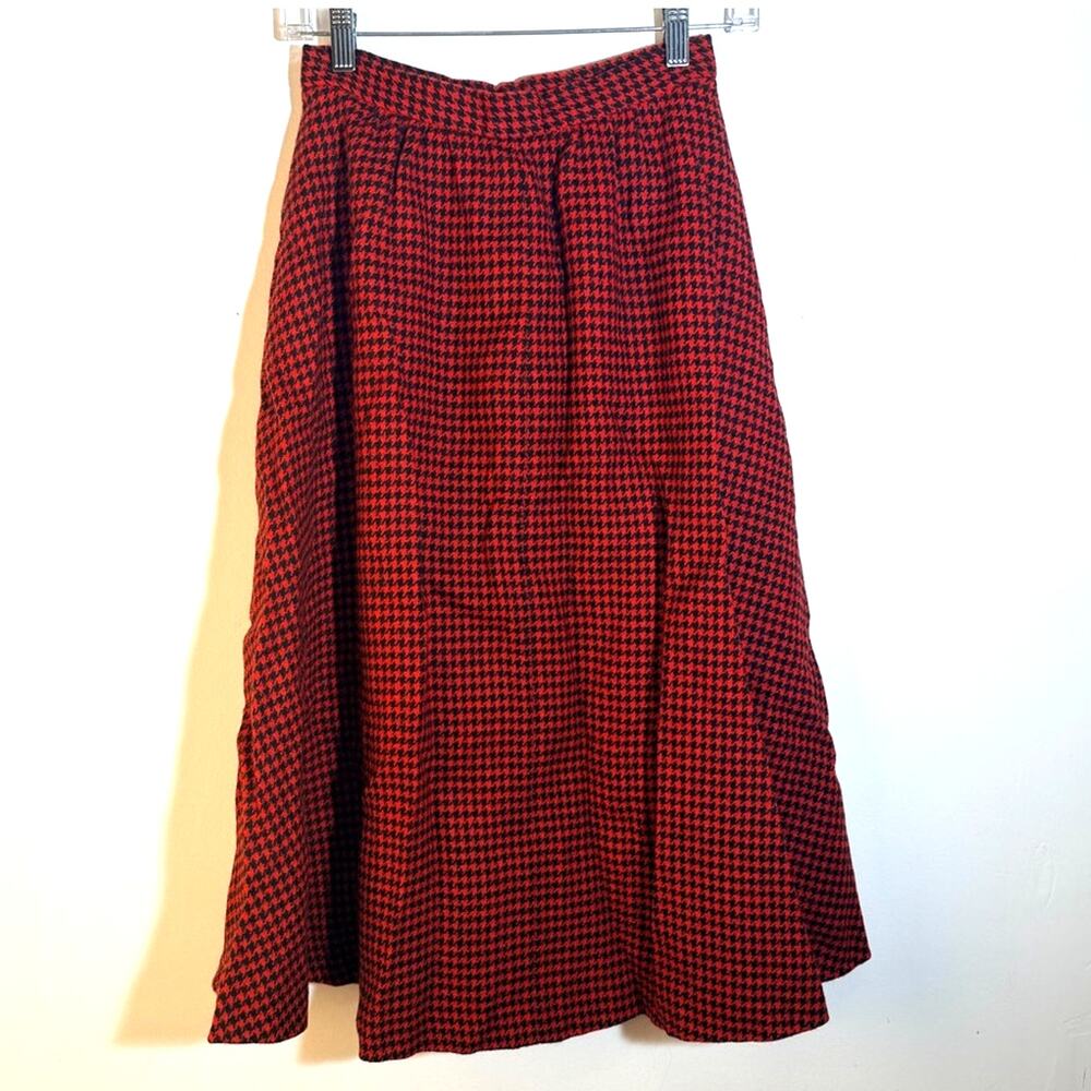 Vintage Jaeger Wool Red Houndstooth Women's Skirt